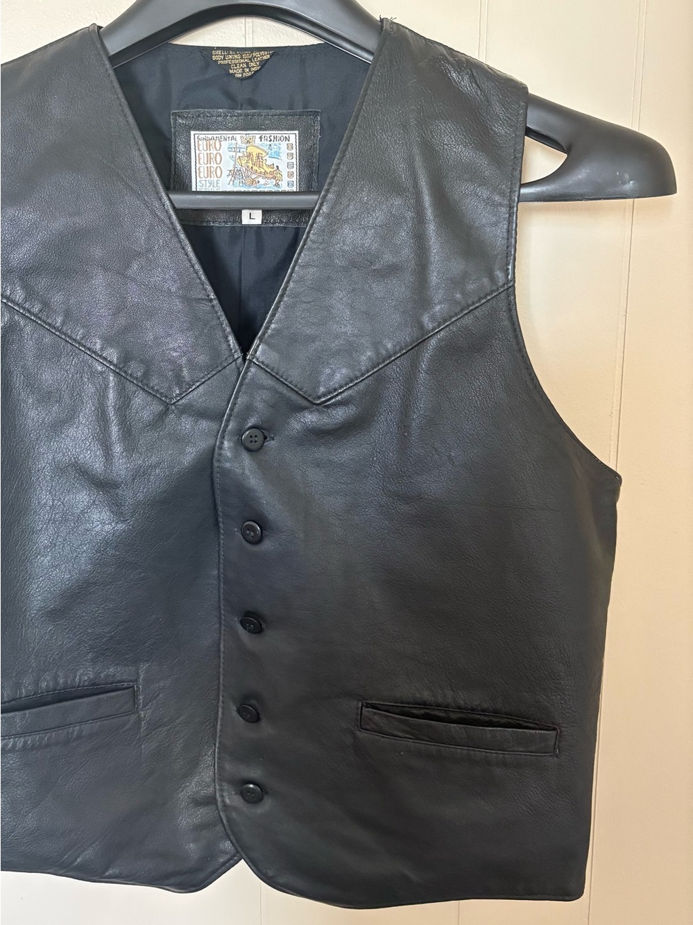 Leather Button-Front Vest - Black